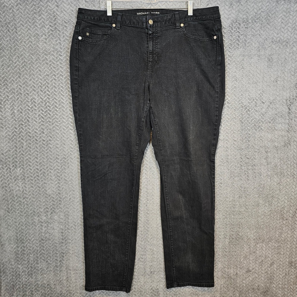 Michael Kors Womens 18W Black Straight Leg Stretch Denim Jeans Plus Size